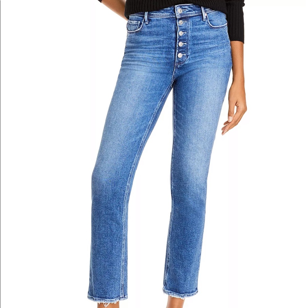 Paige Cindy Button Fly Straight Leg Ankle Jeans in Skysong Blue